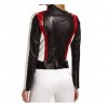 Ladies Multicolor Motorbike Style Real Sheepskin Black , White And Red Leather Biker Motorcycle Jacket