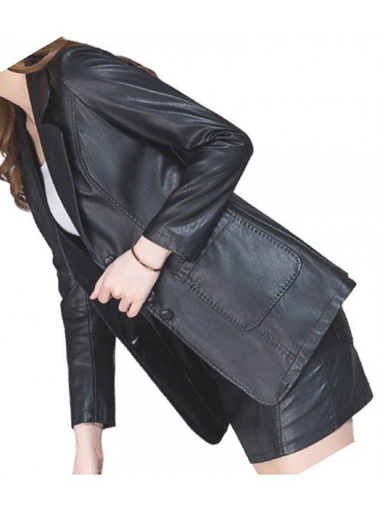 Womens Amazing Look Real Lambskin Black Leather Blazer Coat
