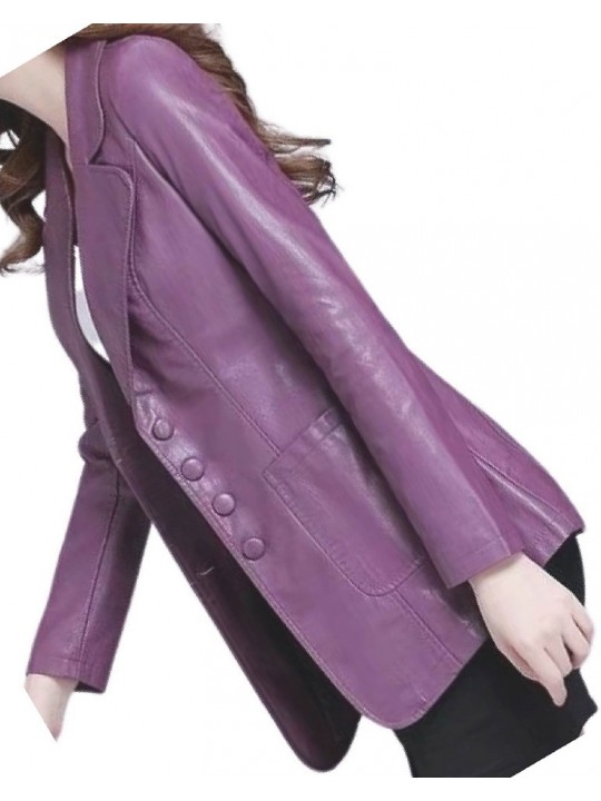 Womens Amazing Look Real Lambskin Purple Leather Blazer Coat