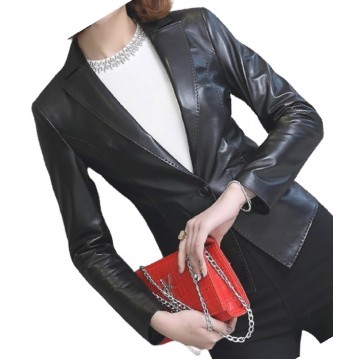 Womens Awesome Look Real Sheepskin Black Leather Blazer Coat