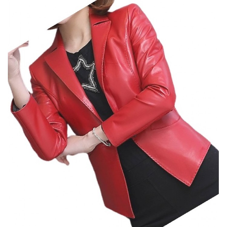 Real Sheepskin Red Leather Blazer Coat