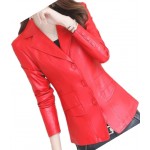 Womens Designer Real Sheepskin Red Leather Blazer Coat