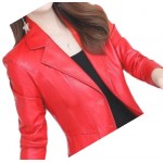 Womens Designer Real Sheepskin Red Leather Blazer Coat
