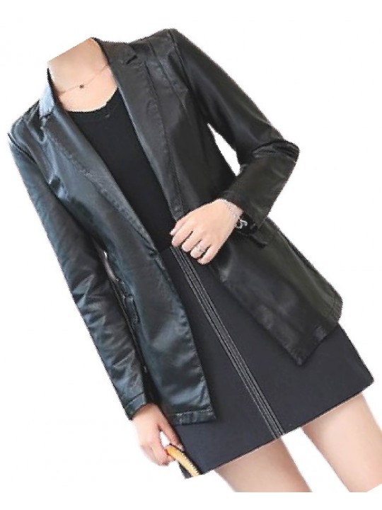 Womens Smart Look Real Sheepskin Black Leather Blazer Coat