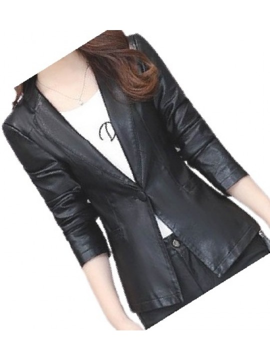 Womens Trendy Real Sheepskin Black Leather Blazer Coat