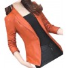 Womens Trendy Real Sheepskin Orange Leather Blazer Coat