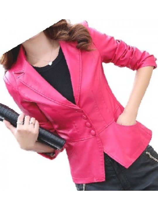 Womens Unique Look Real Lambskin Pink Leather Blazer Coat