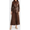 Womens Belted Real Sheepskin Brown Leather Maxi Dress