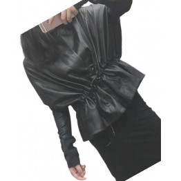 Womens Classic Design Genuine Sheepskin Black Leather Coat