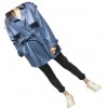 Womens Classic Street Wear Genuine Sheepskin Blue Long Leather Trench Coat Jacket