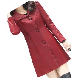 Womens Cool Fashion Real Lambskin Red Long Leather Trench Coat