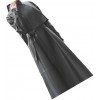 Womens Designer Real Lambskin Black Long Leather Trench Coat 