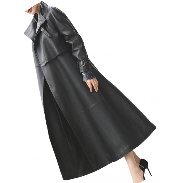 Womens Designer Real Lambskin Black, Leather Trench Coat Designs
