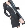 Womens Double Breasted Real Lambskin Black Long Leather Trench Coat