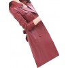 Womens Double Breasted Real Lambskin Burgundy Long Leather Trench Coat