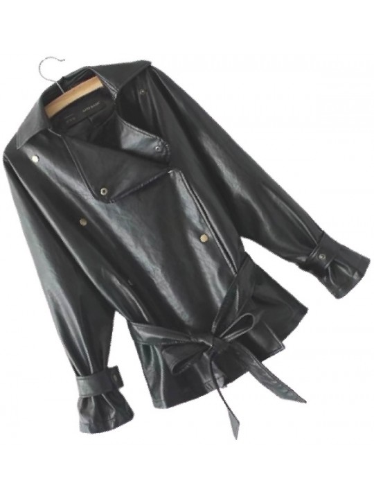 Womens Elegant New Fashion Genuine Sheepskin Black Leather Jacket Coat