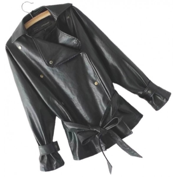 Womens Elegant New Fashion Genuine Sheepskin Black Leather Jacket Coat