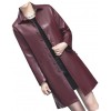 Womens Elegant Real Lambskin Burgundy Long Leather Trench Coat