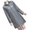 Womens Elegant Real Lambskin Gray Long Leather Trench Coat
