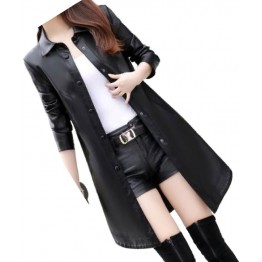 Womens Exceptional Fashion Genuine Sheepskin Black Long Leather Trench Coat