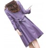 Womens Fashionable Real Lambskin Purple Long Leather Trench Coat