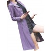 Womens Fashionable Real Lambskin Purple Long Leather Trench Coat