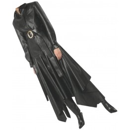 Womens Glamorous Fashion Genuine Sheepskin Black Long Leather Trench Coat