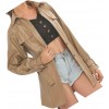Womens Glamorous Outfit Genuine Sheepskin Khaki Color Long Leather Trench Coat