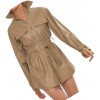 Womens Glamorous Outfit Genuine Sheepskin Khaki Color Long Leather Trench Coat