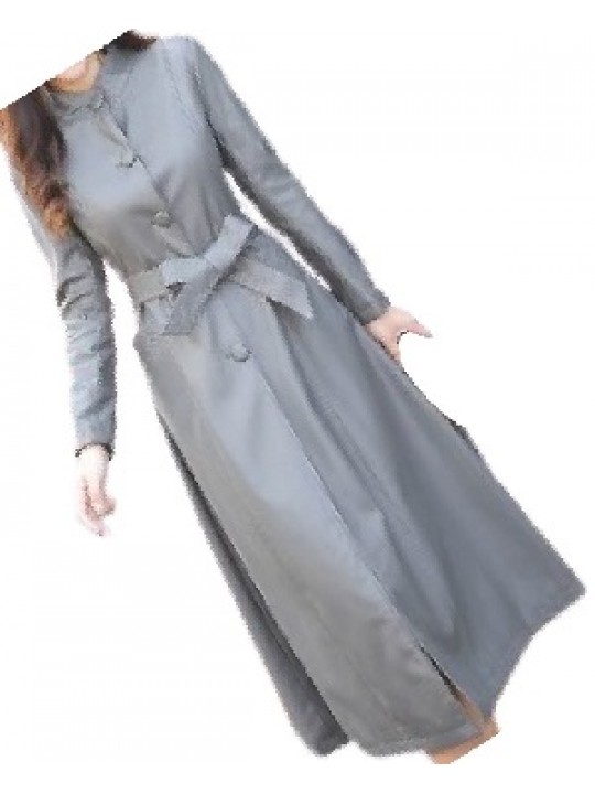 Womens Great Look Real Lambskin Gray Long Leather Trench Coat