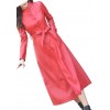Womens Great Look Real Lambskin Red Long Leather Trench Coat