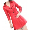 Womens High Fashion Genuine Sheepskin Red Long Leather Trench Coat