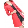 Womens High Fashion Genuine Sheepskin Red Long Leather Trench Coat