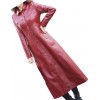 Womens New Outwear Real Lambskin Red Long Leather Trench Coat