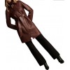 Womens Premium Real Lambskin Brown Leather Long Trench Coat