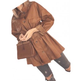 Womens Prominent Stylish Genuine Sheepskin Brown Long Leather Trench Coat