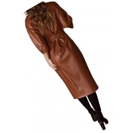 Womens Sensational Outfit Genuine Sheepskin Brown Long Leather Trench Coat