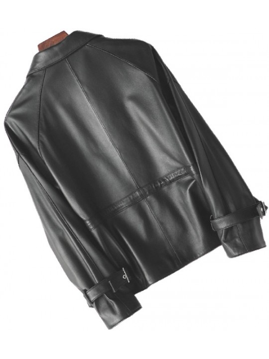 Womens Stunning Genuine Sheepskin Black Leather Coat Jacket