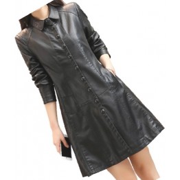 Womens Trendy Real Lambskin Black Long Leather Trench Coat