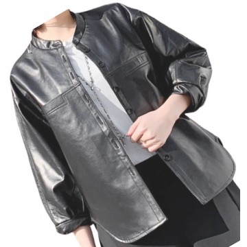 Womens Amazing Style Outwear Real Lambskin Black Leather Top