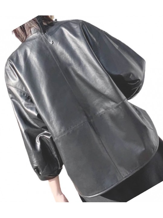 Womens Amazing Style Outwear Real Lambskin Black Leather Top