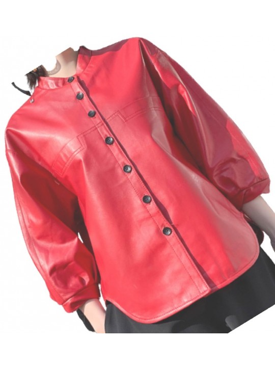Womens Amazing Style Outwear Real Lambskin Red Leather Top