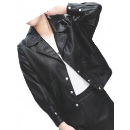 Womens Cool Fashion Outwear  Real Lambskin Black Leather Top