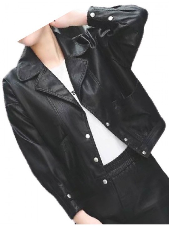 Womens Cool Fashion Outwear  Real Lambskin Black Leather Top