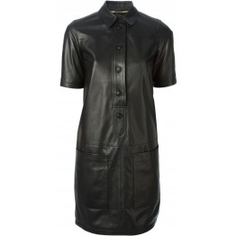 Womens Cute Fashion Real Sheepskin Black Leather Dress