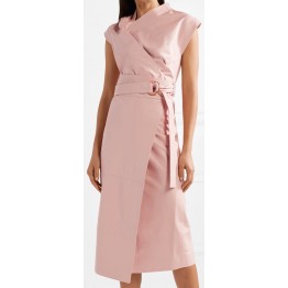 Womens Draped Style Real Sheepskin Pink Leather Dress