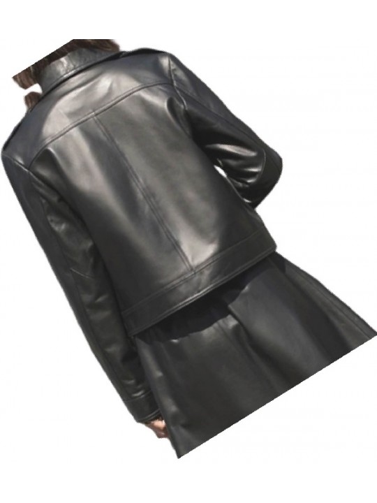 Womens Fabulous Outwear Dress Real Lambskin Black Leather Top And Skirt