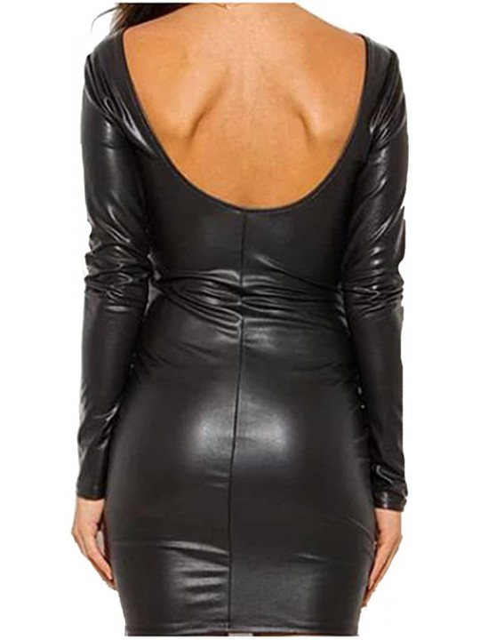 Womens Front Lace-up Real Sheepskin Black Leather Dress