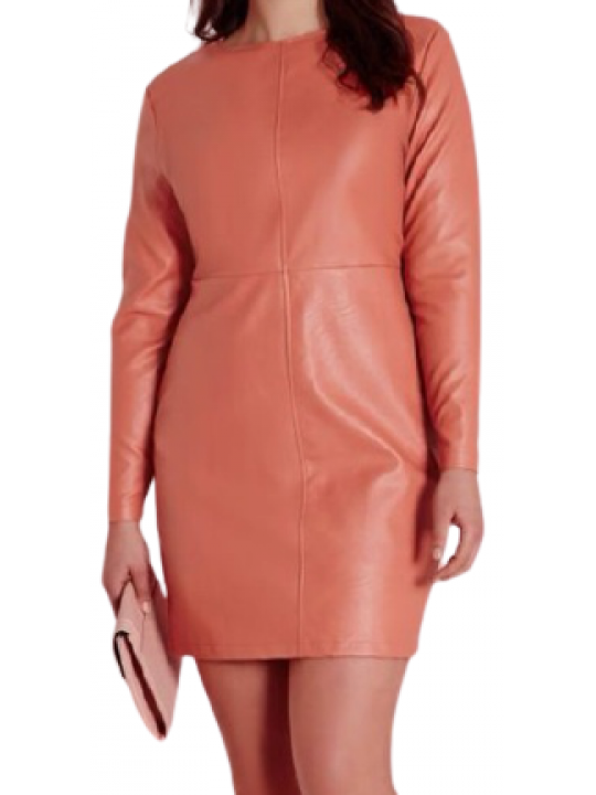 Womens High Fashion Real Sheepskin Peach Leather Dress