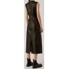 Womens New Fashion Sleeveless Real Sheepskin Black Leather Dress